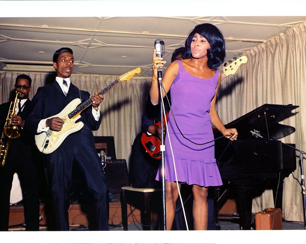 Ike and Tina Turner performing onstage with a Fender Stratocaster electric guitar in 1964 in Dallas Fort Worth, Texas.