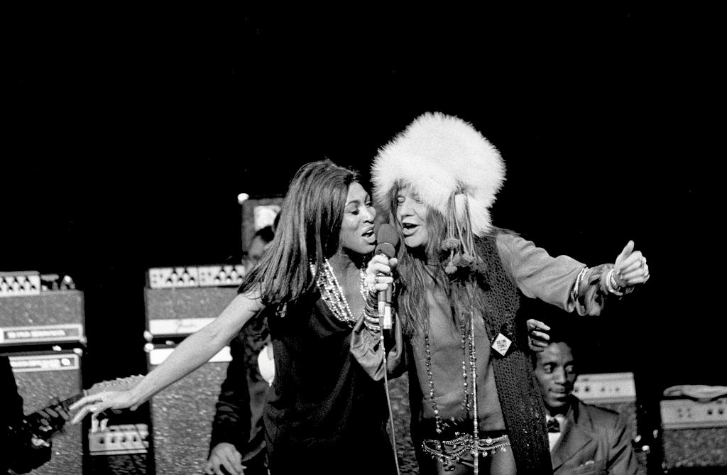 Tina Turner with Jais Joplin onstage on January 21, 1969 in Los Angeles, California.