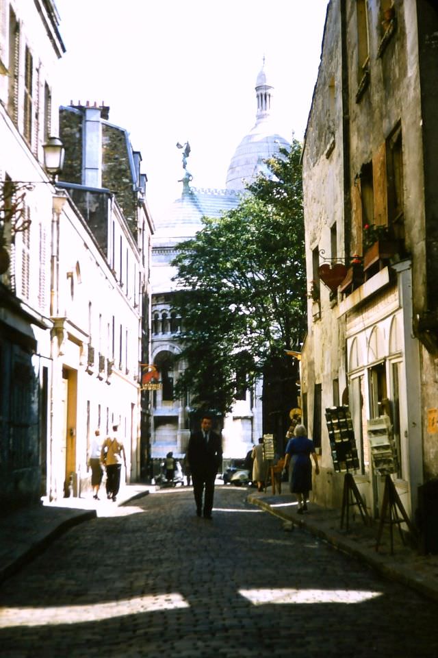 View of Sacré-Coeur from rue du Chevalier de la Barre, Sept. 15, 1956