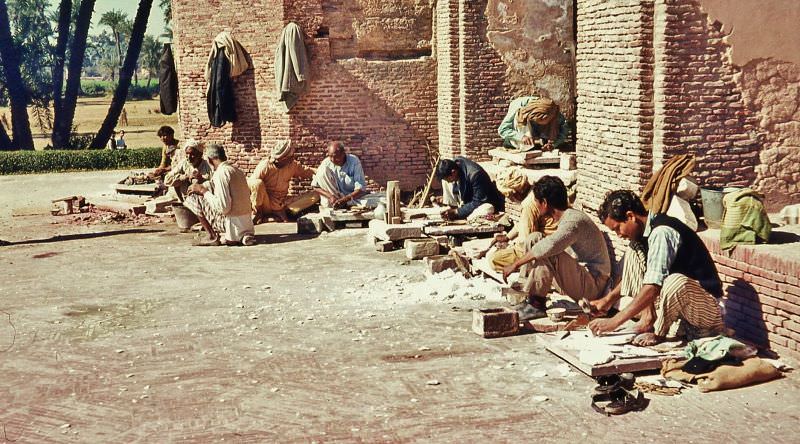 Restoration work at Nur Jahan's tomb, Lahore, 1960s
