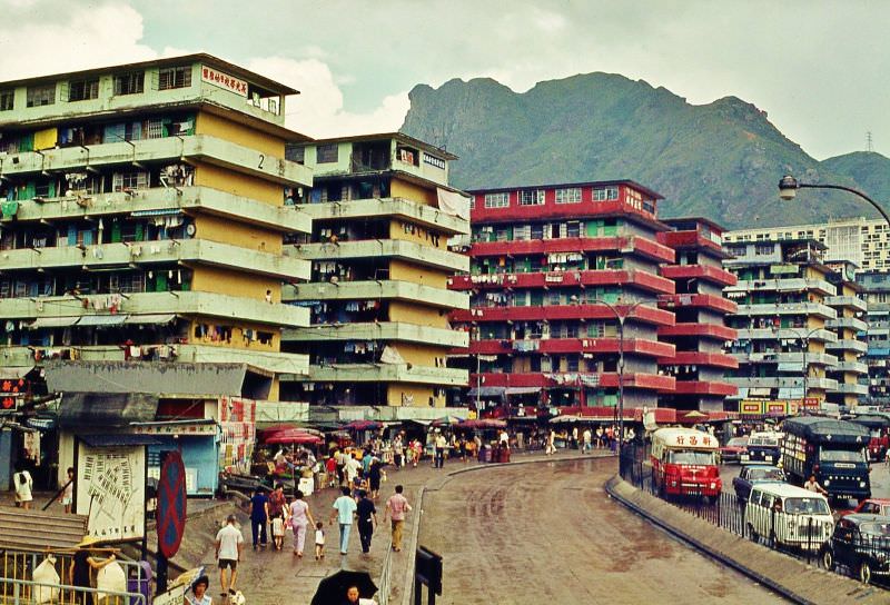 San Po Hong resettlement flats, Lion Rock behind, 1970s