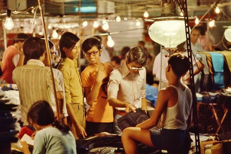 Connaught Road night market, Hong Kong, 1970s