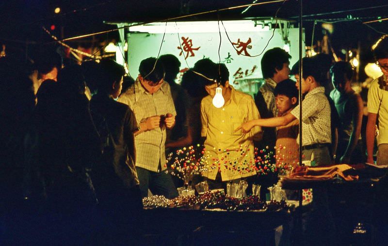 Connaught Road night market, Hong Kong, 1970s