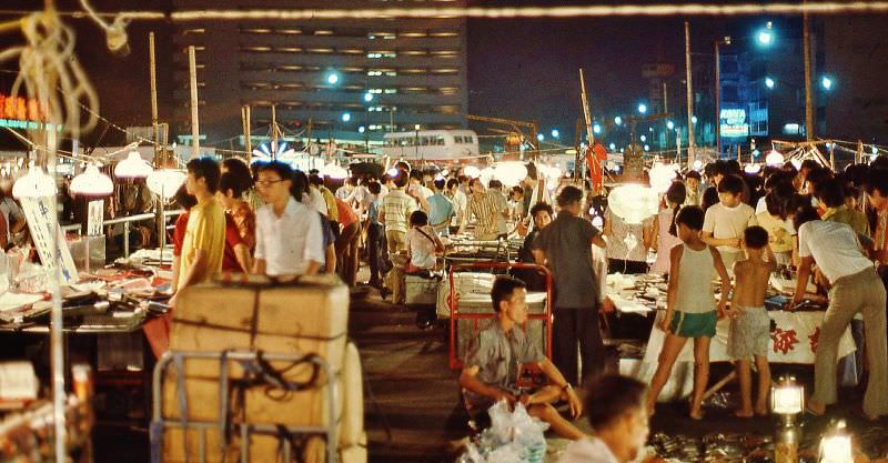 Connaught Road night market, Hong Kong, 1970s