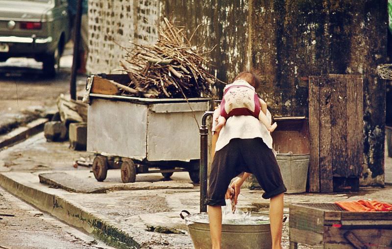 Doing the washing, Sheung Shui, Hong Kong, 1970s