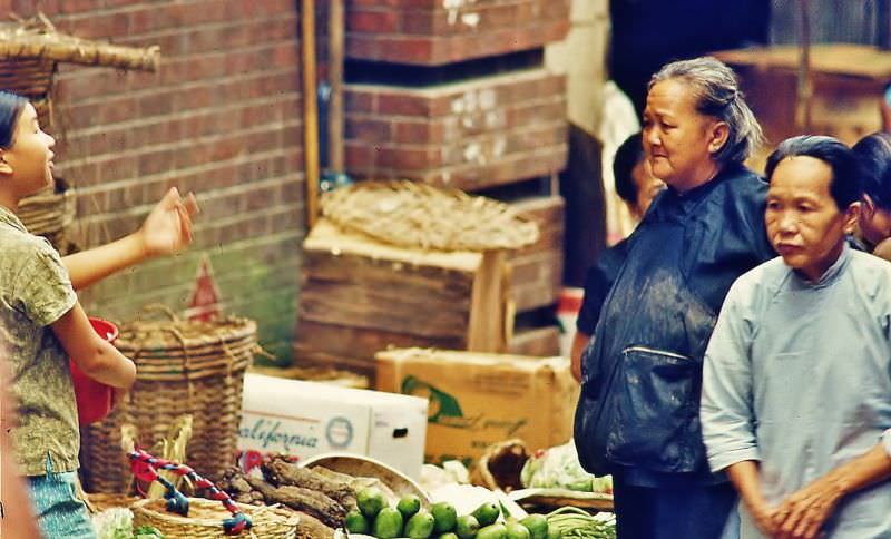 Street market at Hollywood Road area, Hong Kong, 1970s