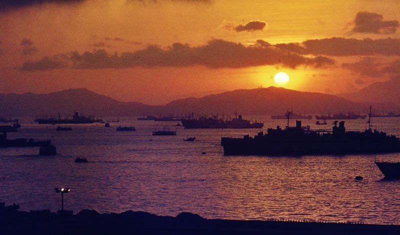 US navy ships visiting Hong Kong for R & R during the Vietnam war, 1970s