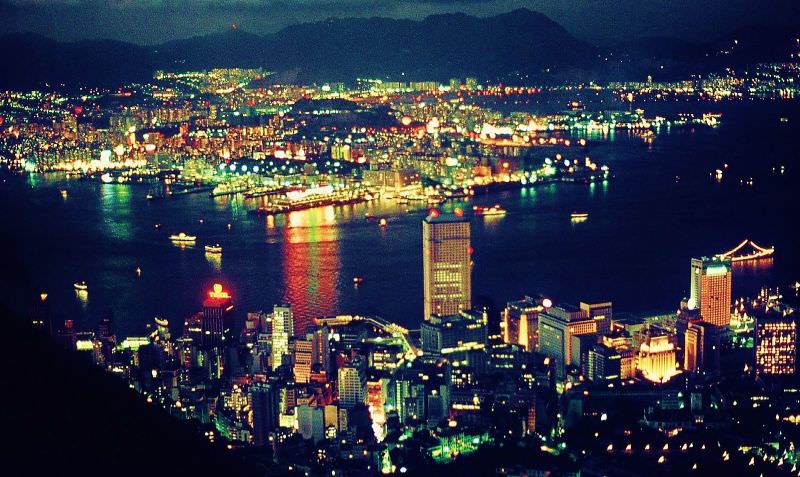 Central District and Kowloon Peninsula from The Peak, Hong Kong, 1970s