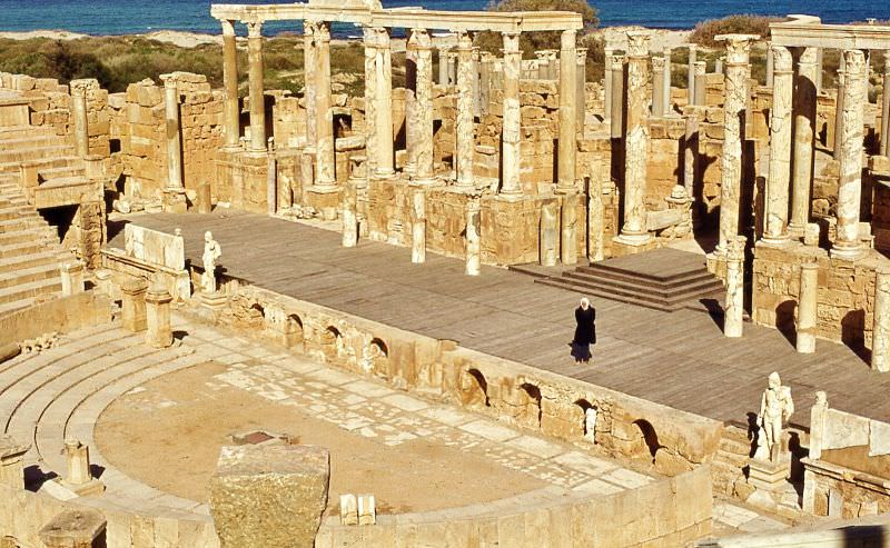 The stage of the Roman amphitheatre, Leptis Magna, 1970s