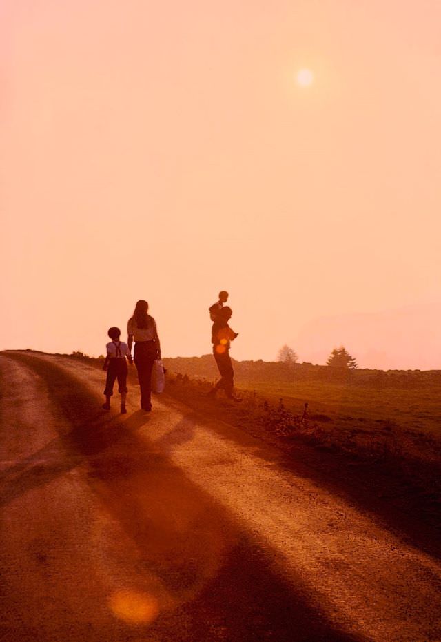 A walk at sunset near Mount Säntis, Switzerland, 1980s