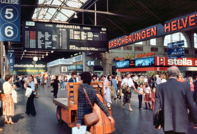 At the main train station in Zürich, Switzerland, 1980s