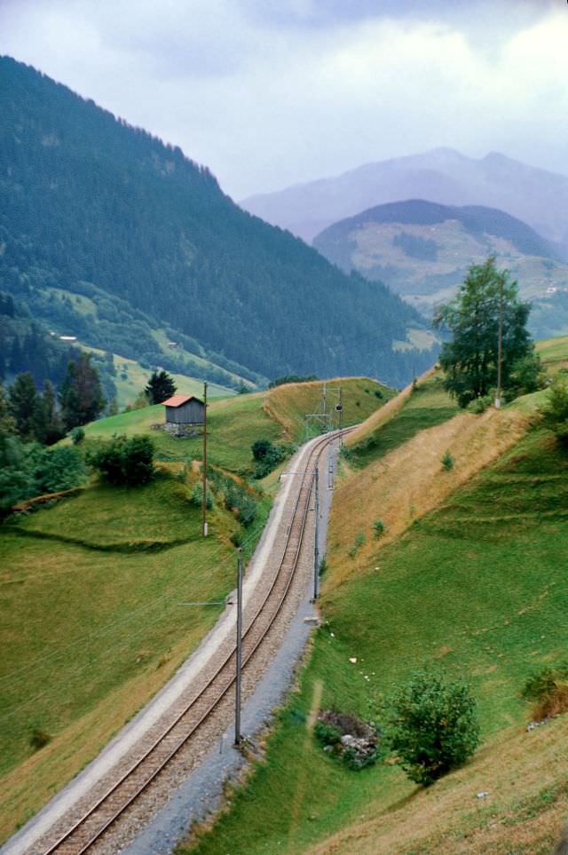 Rails across the Oberalp Pass, Switzerland, 1980s