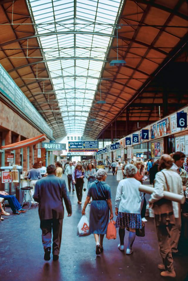 The main concourse hall at the Luzern train station, Switzerland, 1980s