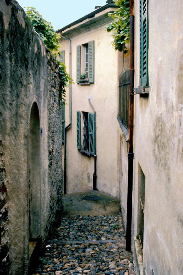 A passage way between old town Bellinzona, Switzerland, 1980s