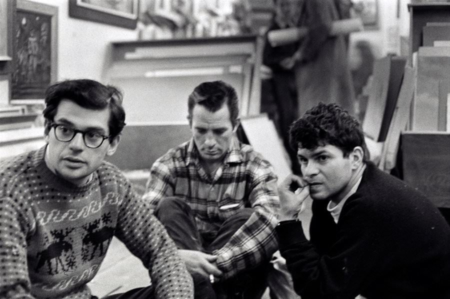 Beat movement writers Allen Ginsberg, Gregory Corso, and Jack Kerouac, who maintained lifelong friendships with one another, New York, 1957