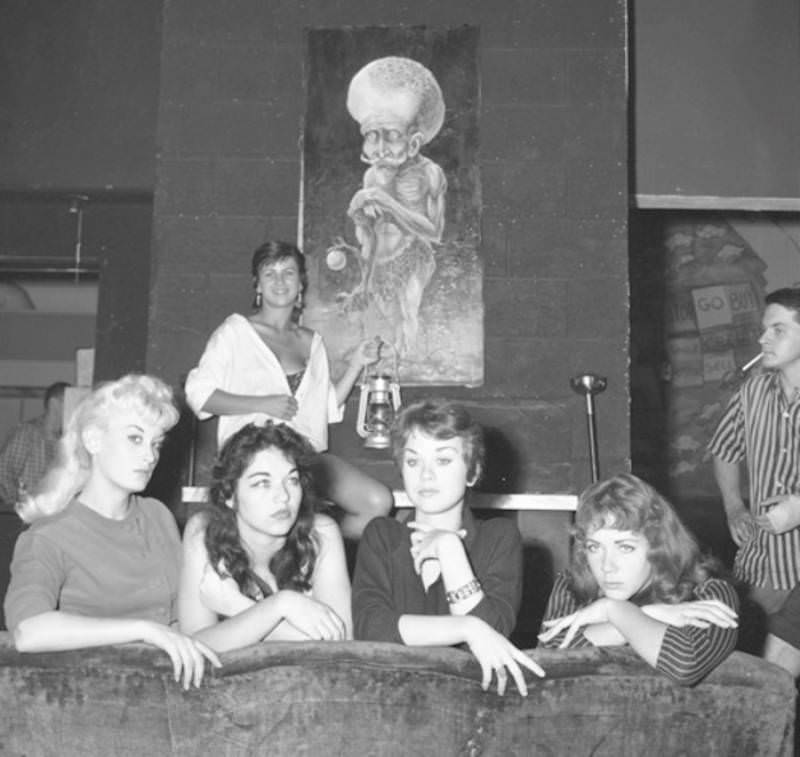 Contestants for the "Miss Beatnik" competition pose for a photograph in 1959.