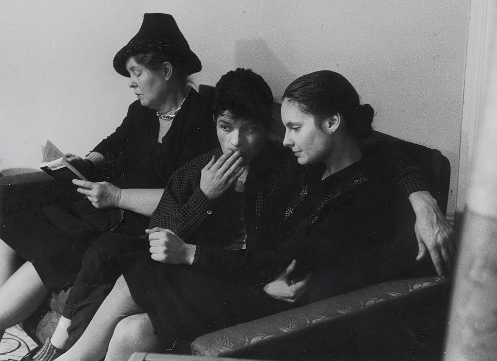 Beatnik artist, Alice Nee with poet Gregory Corsoand American dancer and choreographer Sally Gross, New York, New York, 1959