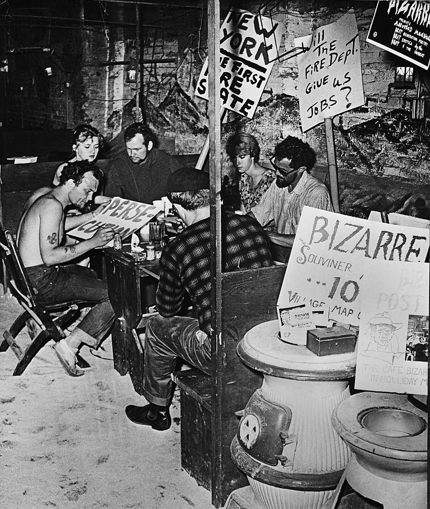 Beatniks preparing for a demonstration in New York Around 1962