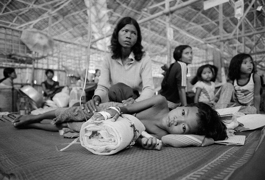 Cambodian refugees in a hospital in a refugee camp set up by the UNHCR in Thailand, near the border with Cambodia, 1987