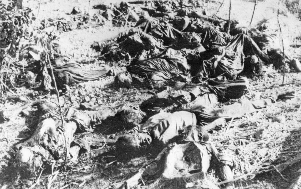 Corpses found at a prison run by the former Khmer Rouge government, about 30 kilometres north-west of Phnom Penh, Cambodia, 28th February 1979.