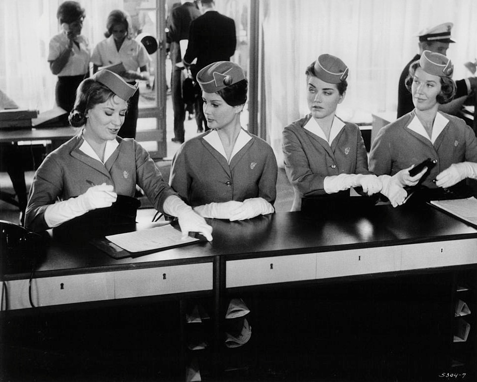 Dolores Hart and three other air hostesses from the film 'Come Fly With Me', 1963