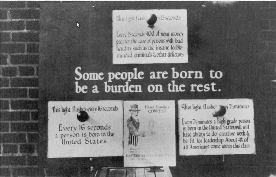 A poster warns that breeding among the unfit creates an unwanted burden on the rest of society, Philadelphia, Pennsylvania. 1926.