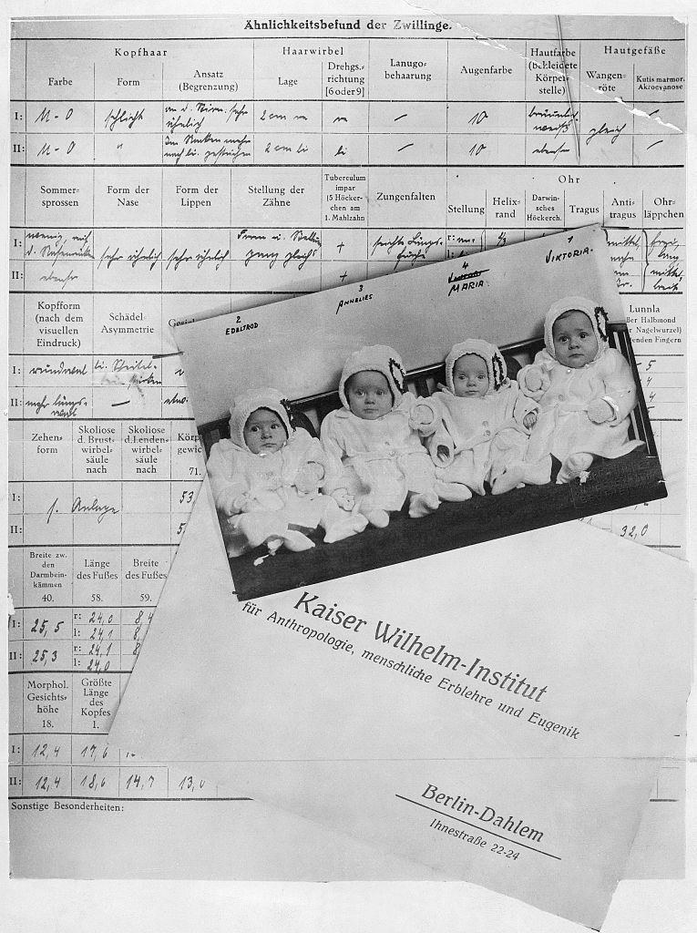 File on twins used for eugenics research at the Kaiser Wilhelm Institute for Anthropology at Berlin, Germany, 1930.