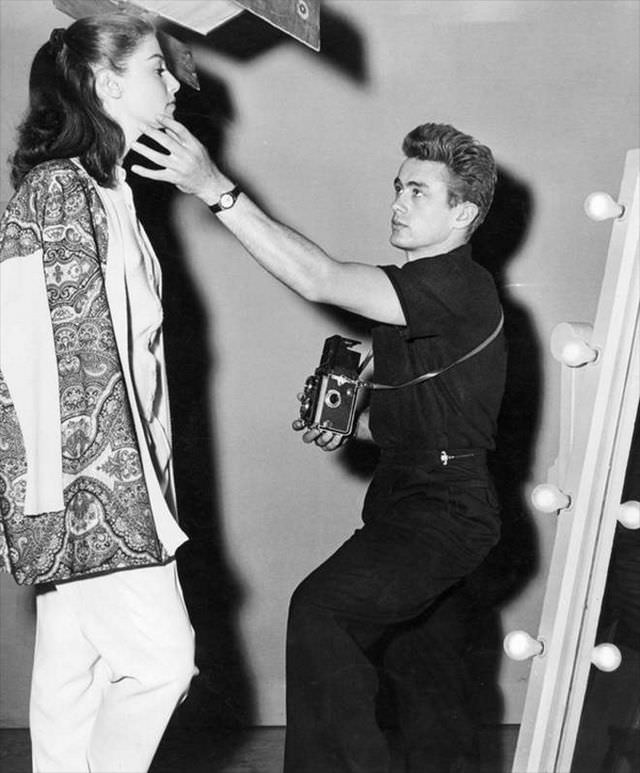 James Dean photographing his girlfriend Pier Angeli, circa 1954