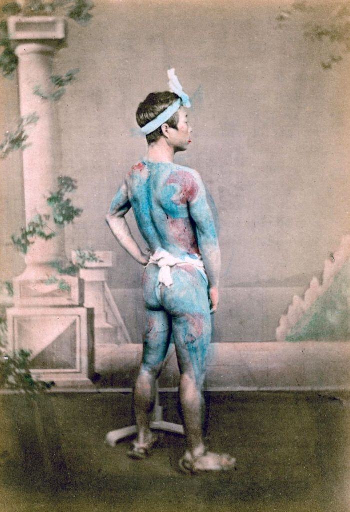 The body of a young Japanese completely covered in tattoos, 1890