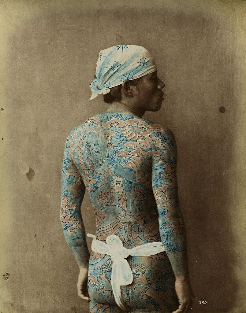 Tattooed Japanese groom (betto), Japan, 1882