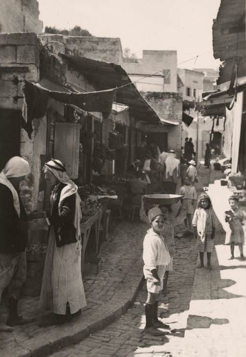 A vegetable market on the streets of Nazareth, Circa 1934-1937