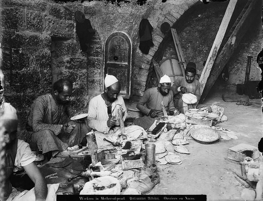 Artisans work with mother of pearl, Circa 1898-1914