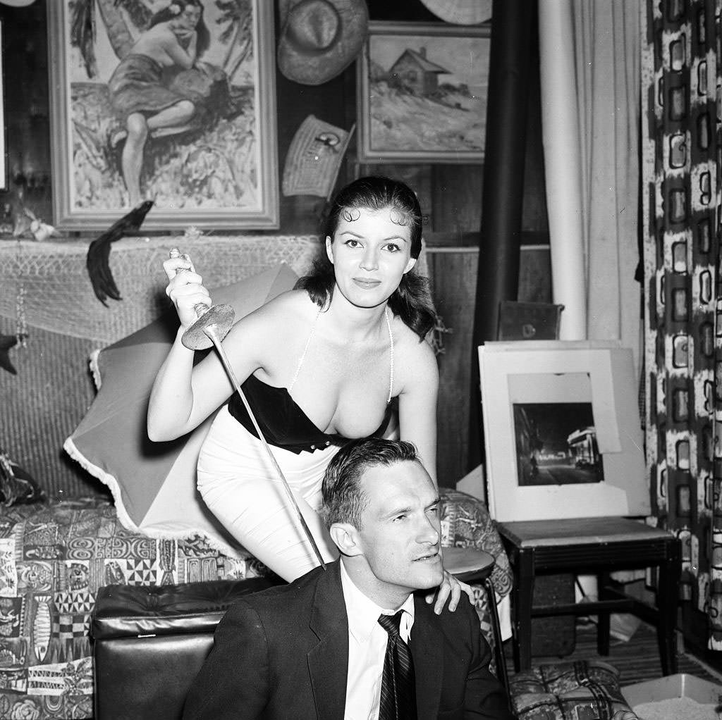 Joan Bradshaw with Hugh Hefner, 1957
