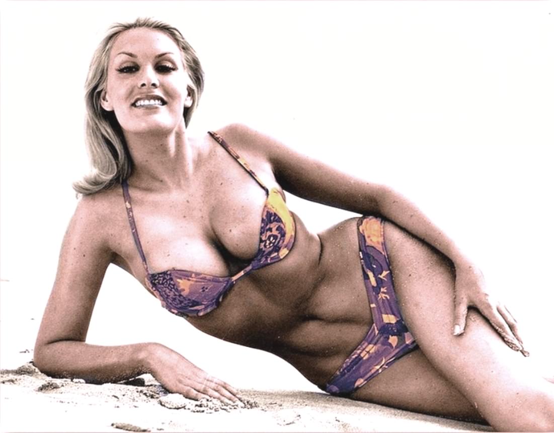 June Wilkinson on the beach, 1960s