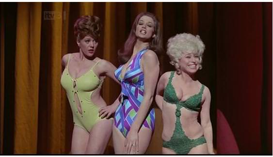 Margaret Nolan with Valerie Leon and Barbara Windsor in Carry on Girls, 1973