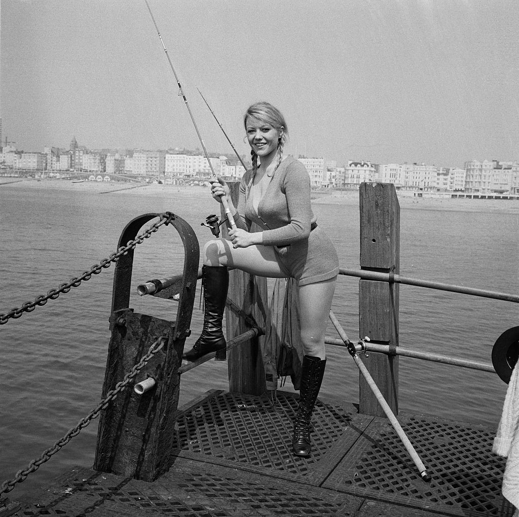 Margaret Nolan on location in Brighton for the filming of 'Carry on at your Convenience', UK, 4th May 1971.