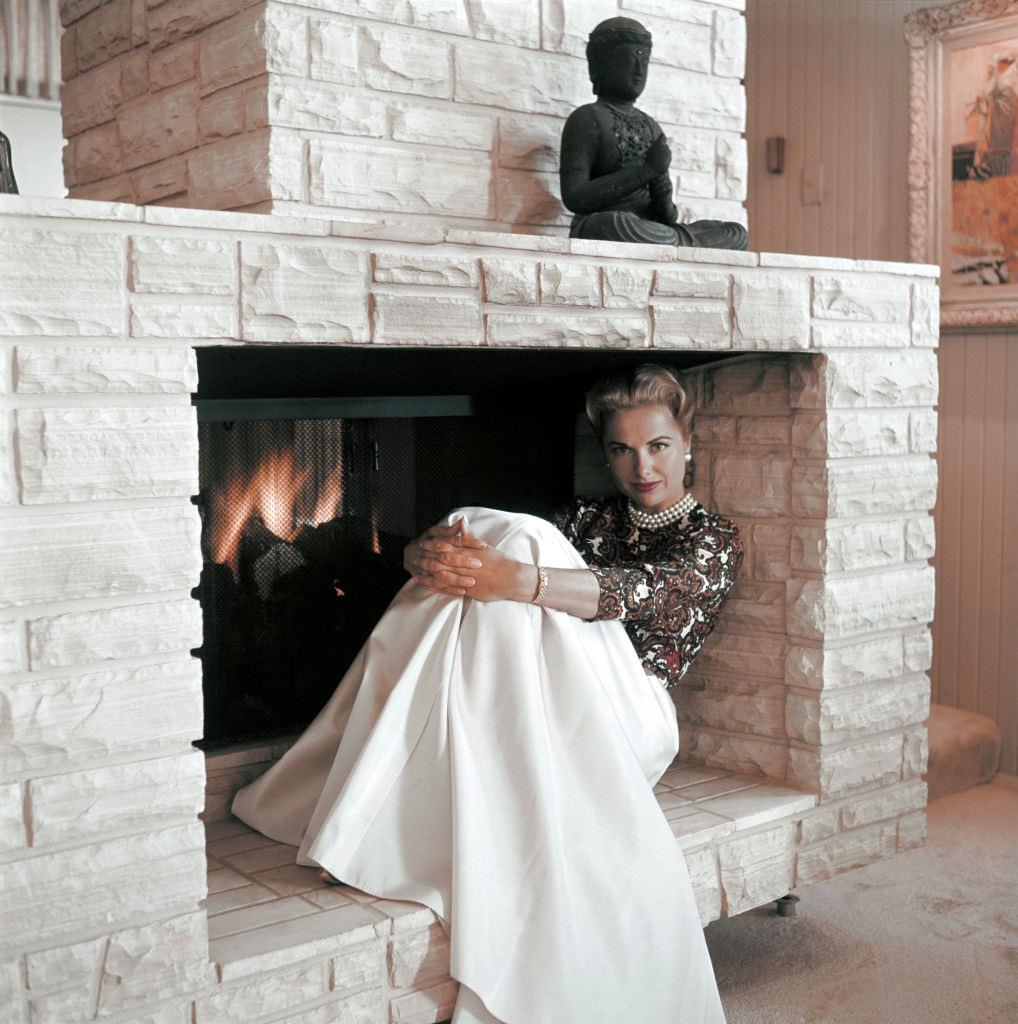 Martha Hyer in thefireplace at home n circa 1958