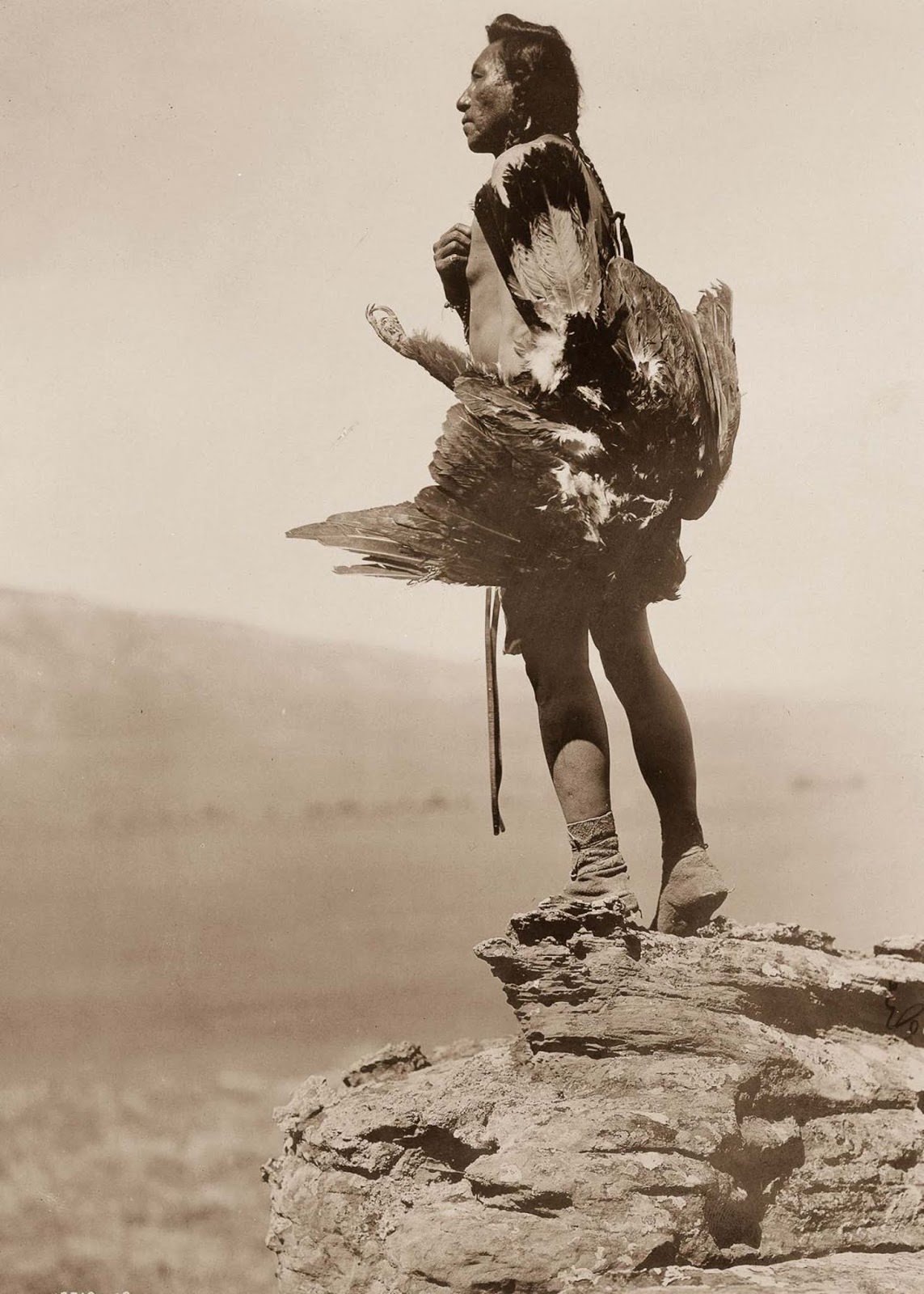 A Hidatsa man with a captured eagle. 1908.
