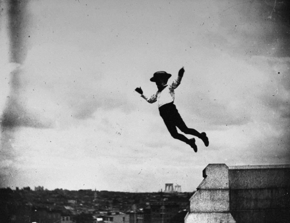 Jamie Swan jumps off a short stone wall at Fort Greene Park in Brooklyn, June 26, 1886