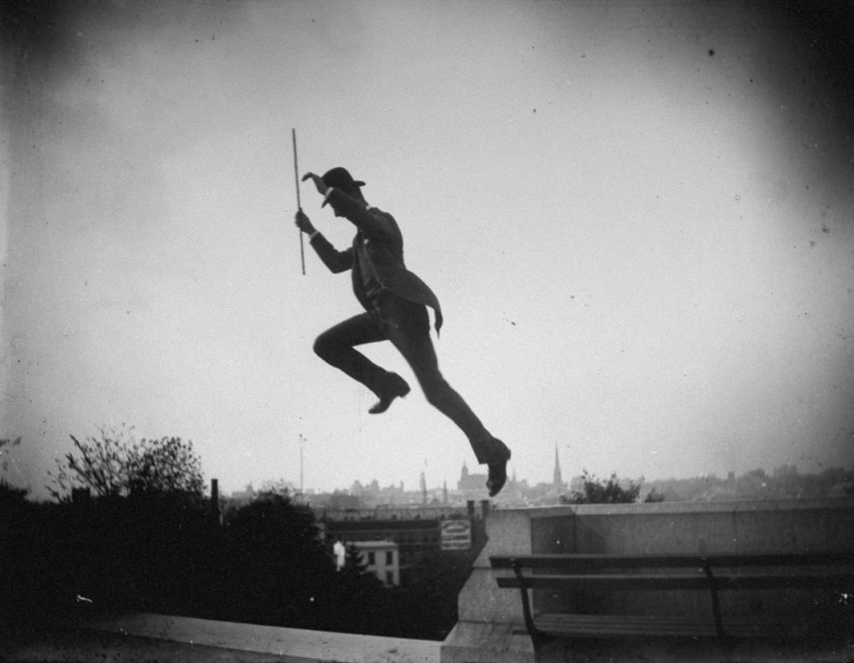 Mr. Stokes jumps off a wall in Fort Greene Park.Oct. 14, 1886