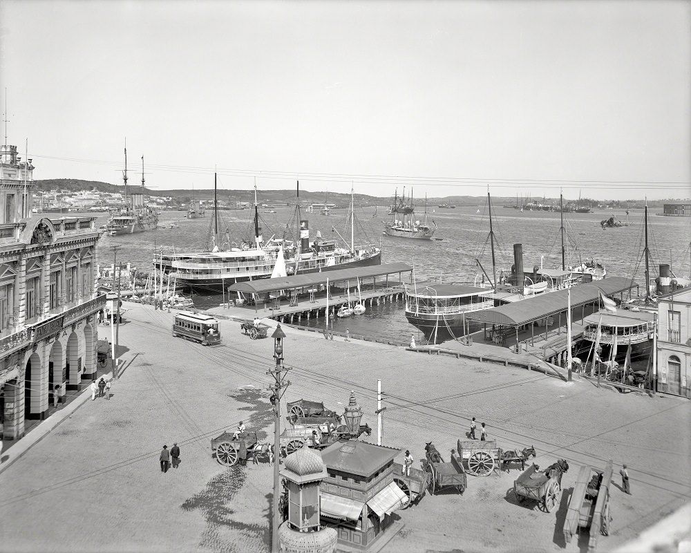 Harbor and Muelle Luz (Light Pier), Havana, Cuba, circa 1904