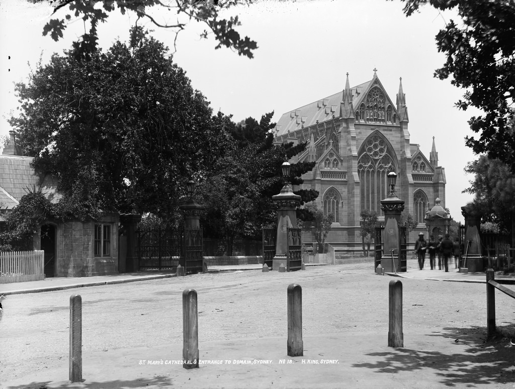 St Mary's Cathedral and entrance to Domain, Sydney, 1907