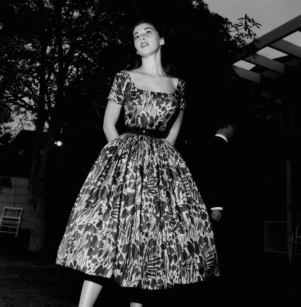 Pier Angeli at a garden party in Los Angeles, 1955