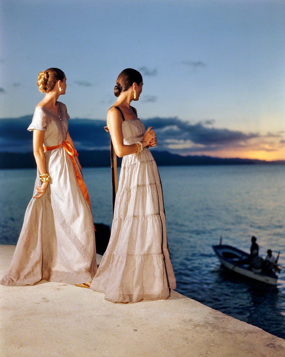 Women in evening gowns on waterfront, San Juan, Puerto Rico, November 1946