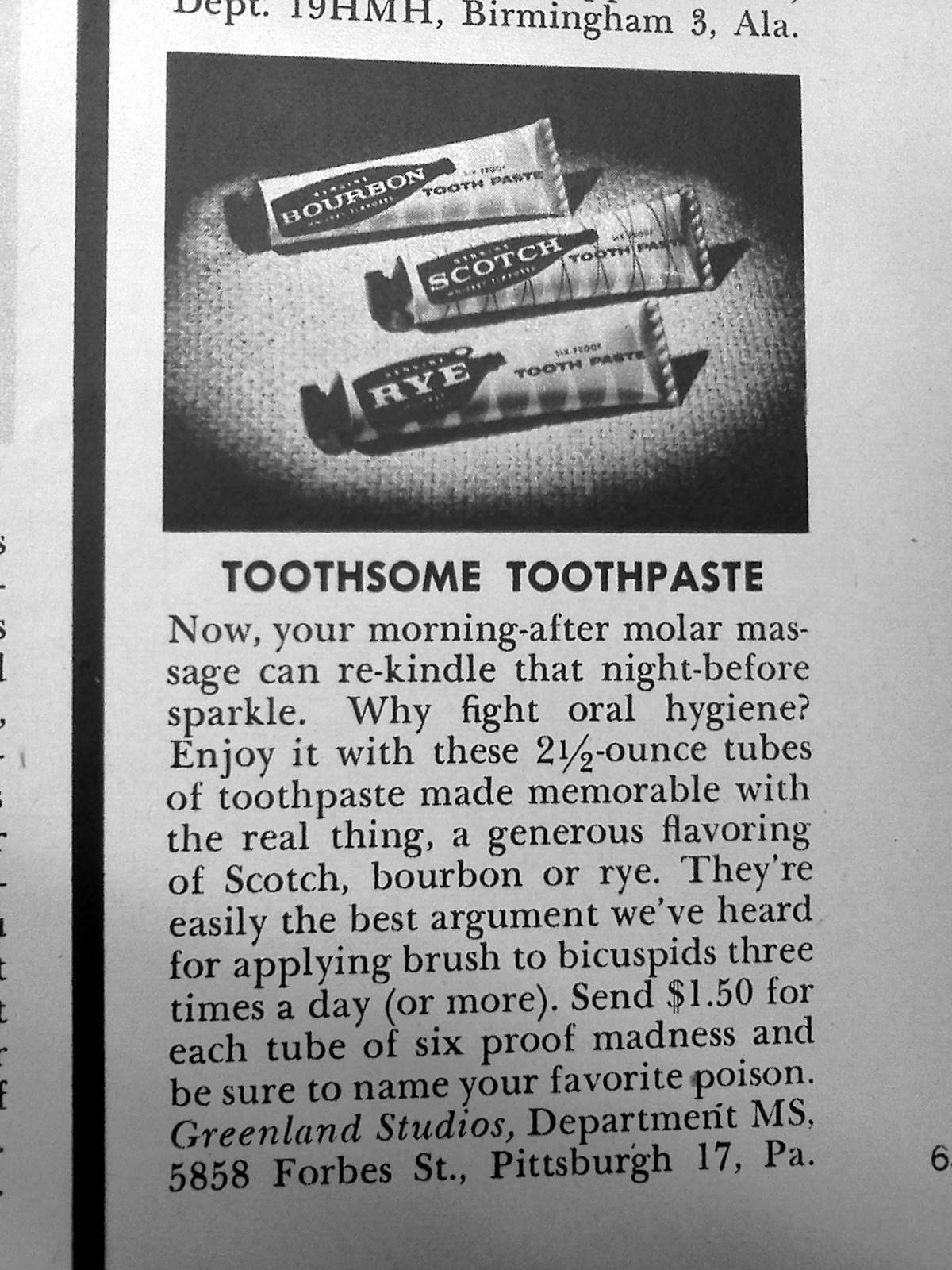 Whiskey Flavored Toothpaste: The Ridiculous Reason To Brush Your Teeth, From 1950s