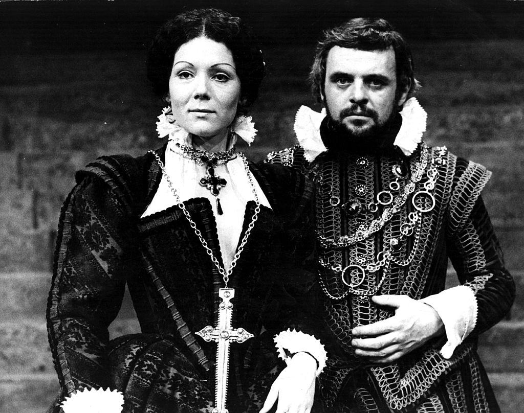 Anthony Hopkins with actress Diana Riggin a production of Shakespeare's tragedy 'Macbeth', 1972