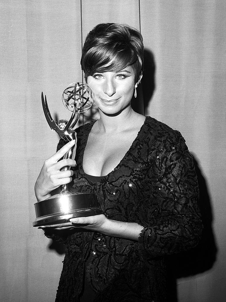 Barbra Streisand poses with her Emmy at the Emmy Awards, 1965