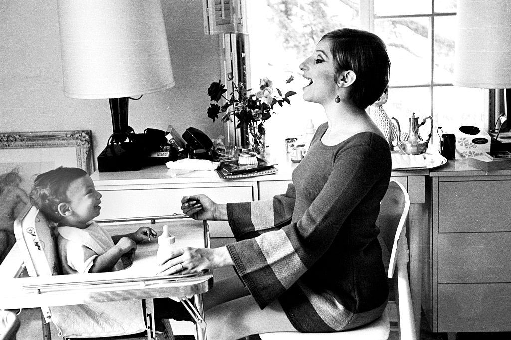 Barbra Streisand feeding her son, 1967
