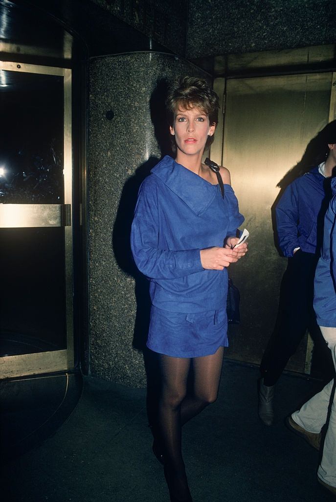 Jamie Lee Curtis wearing a blue dress at NBC, 1970