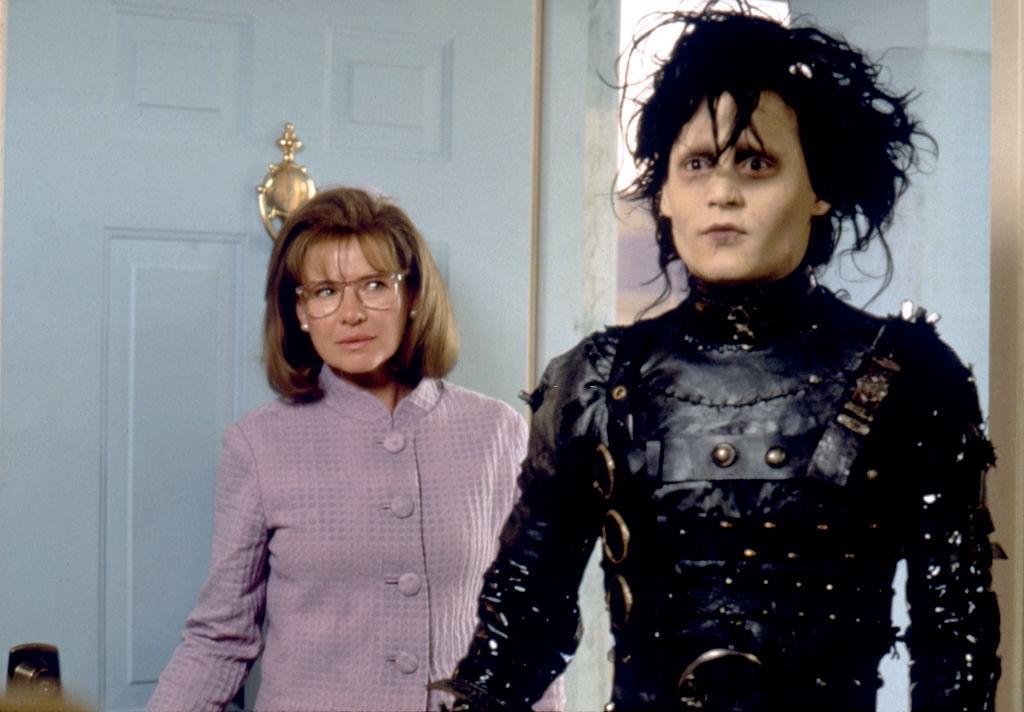 Johnny Depp with Dianne Wiest on the set of Edward Scissorhands, 1990